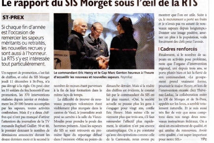 Journal de Morges – Le rapport du SIS Morget sous l&rsquo;oeil de la RTS