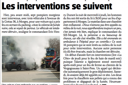 Quotidien La Côte – Les interventions se suivent