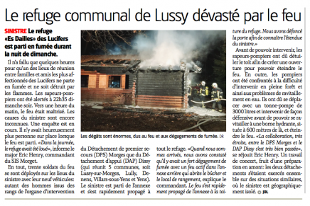 Quotidien La Côte – Le refuge communal de Lussy dévasté par le feu